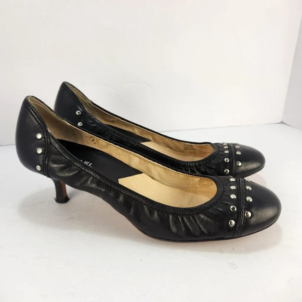 Michael Kors Aria Women's 8.5M Black Leather Studded Ballet Flats Silver Studs